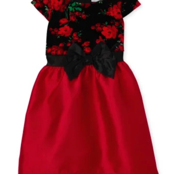 The Children's Place Other - NWT Holiday Floral Velour Dress - Black and Red